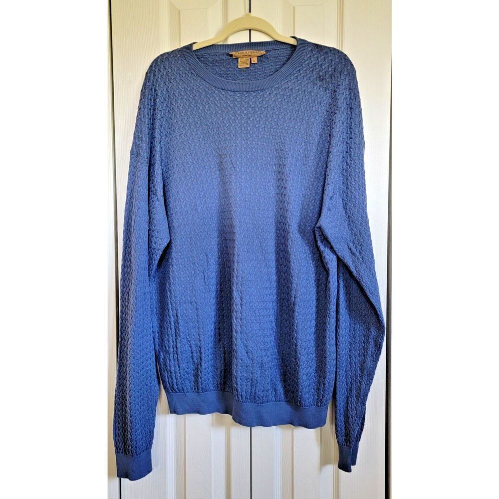 Tricots St. Raphael‎ XL Nordstrom Vintage Grandpa Sweater L/S Blue XL Silk Blend